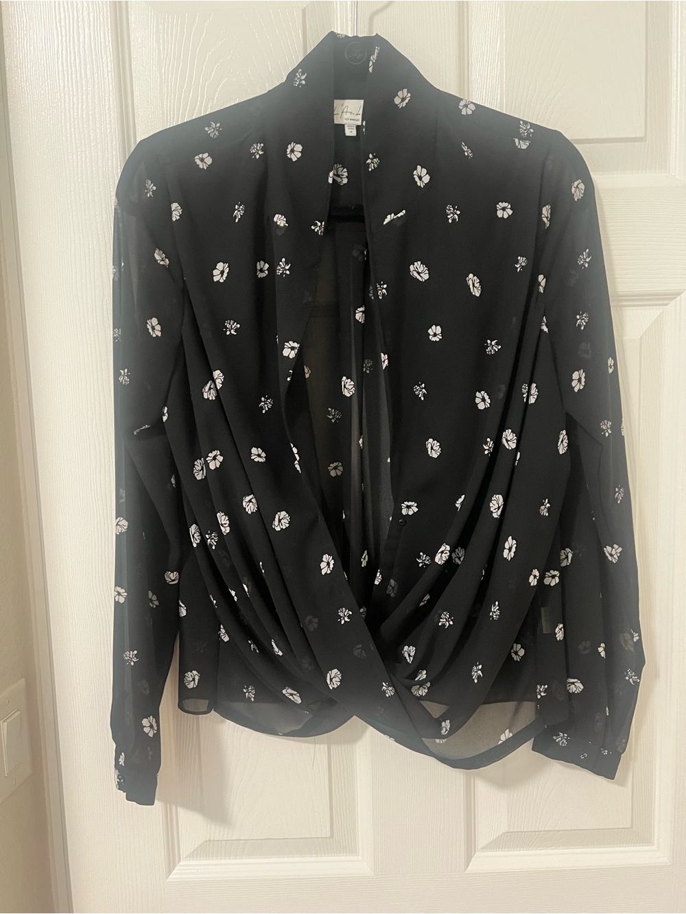 L'Academie Black Floral Wrap Blouse
